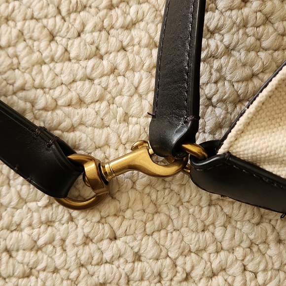 J Crew canvas and black leather bucket bag - Picture 2 of 9